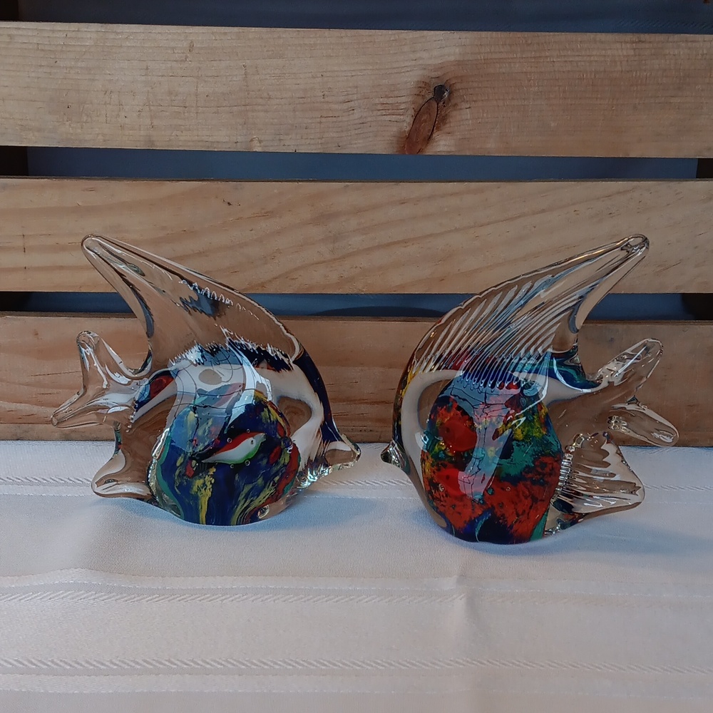 Art Glass Fish Paperweights - Set of 2